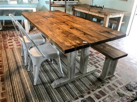 farm house dining table with metal top|rustic metal table.